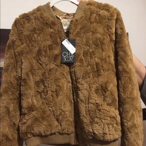 Chaser Faux Fur Bomber, Camel Color